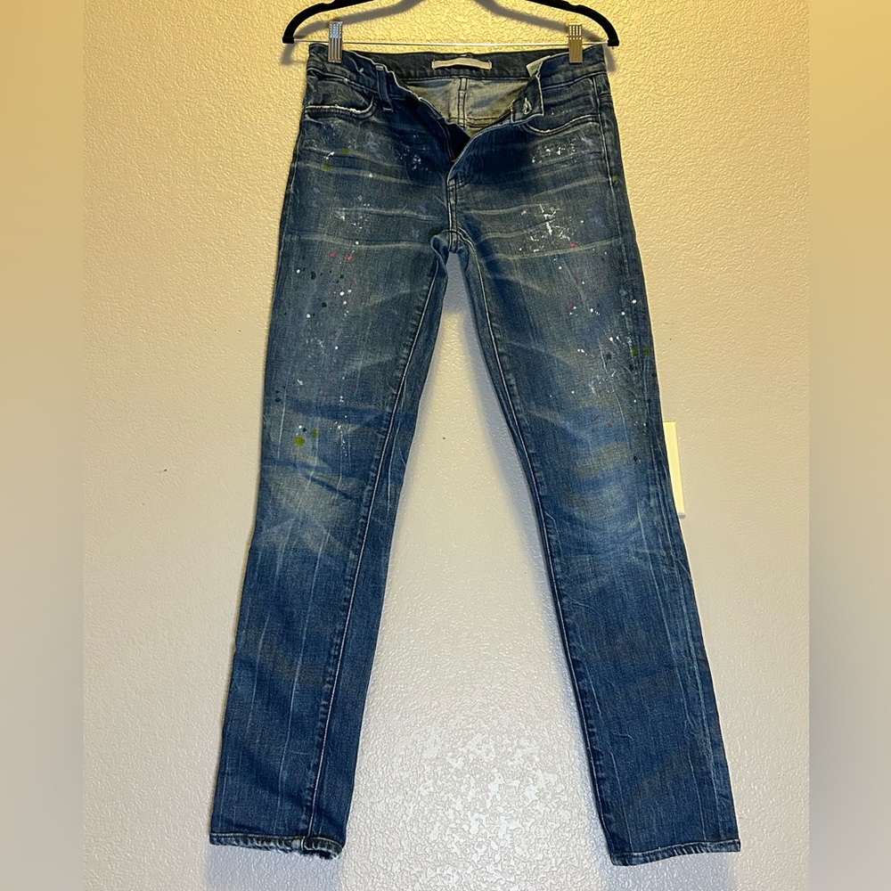 Vince Paint Splatter Distressed Skinny Mid-Rise Jeans Size 26